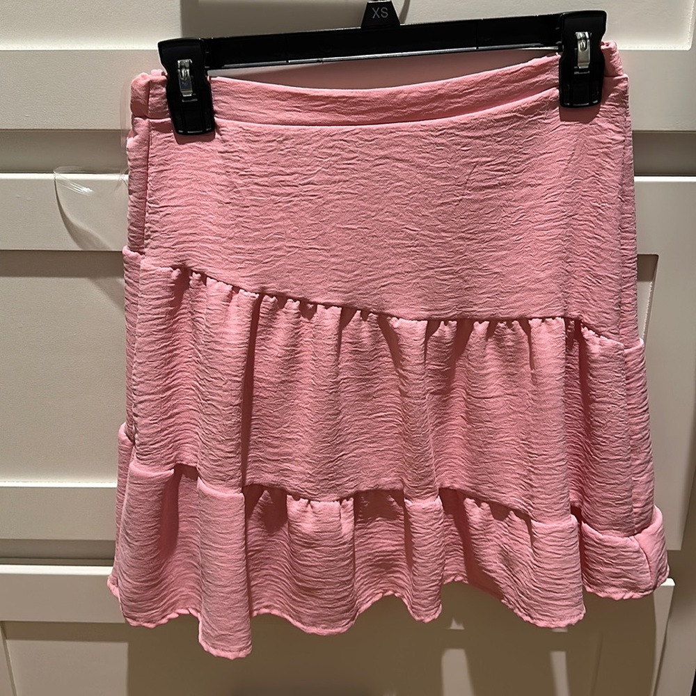 Bubble Gum Pink Elastic Tiered Skirt